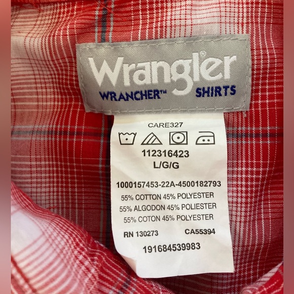 Wrangler Wrancher Western Shirt Pearl Snap Size Large Red Plaid Short Sleeves - Picture 6 of 9